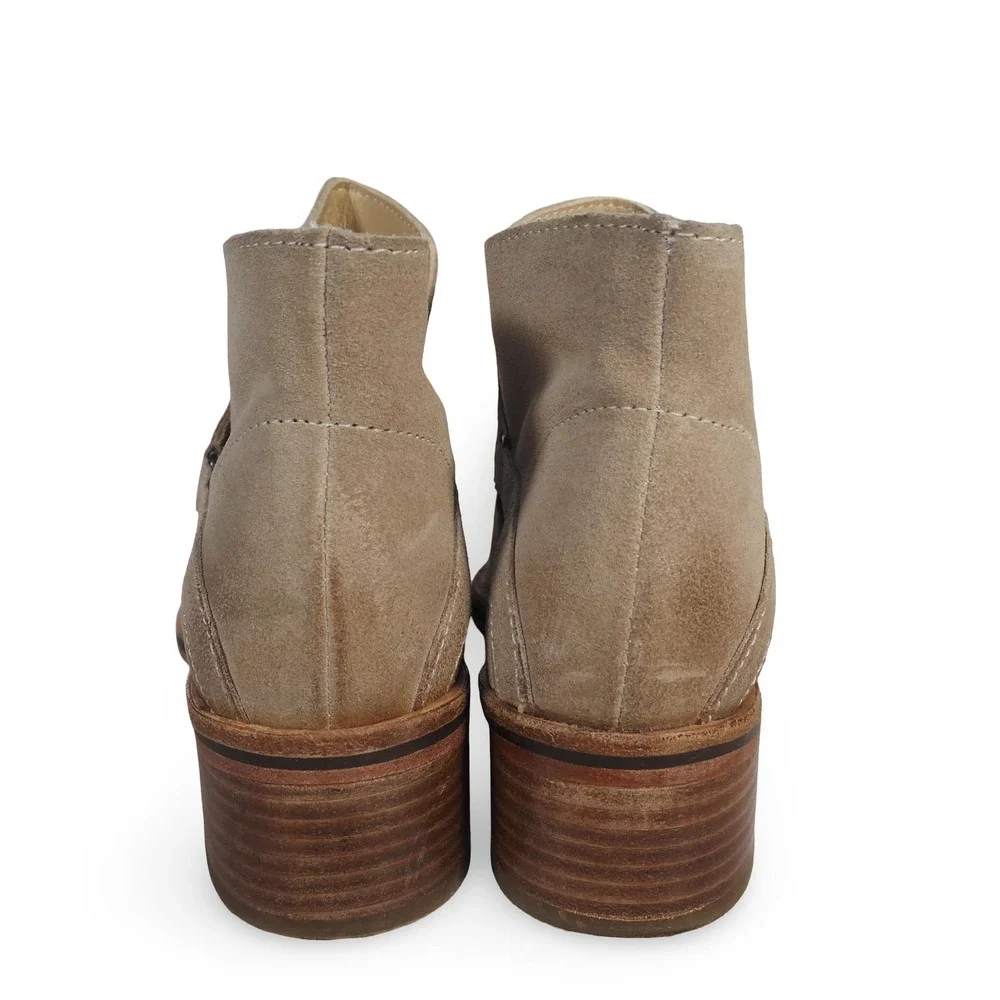 Diba True Caspian‎ Suede Leather Ankle Booties Beige Womens 6.5 Western Bootie